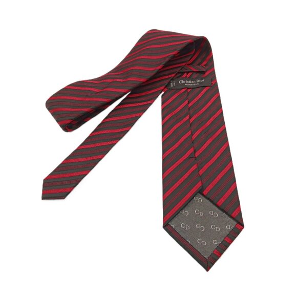 Christian Dior Monsieur Silk Repp Tie Men's 62” Black Red Stripe Vtg Classic New - Picture 4 of 4
